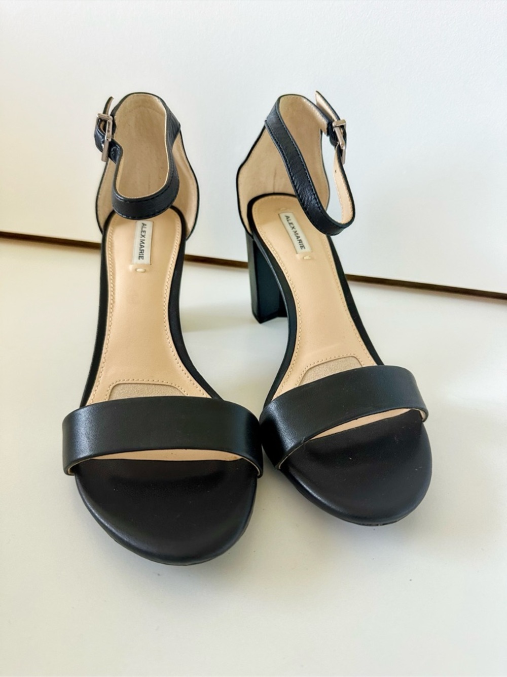 ANTONIO MELANI Black Leather Ankle-Strap Block Heel Sandals